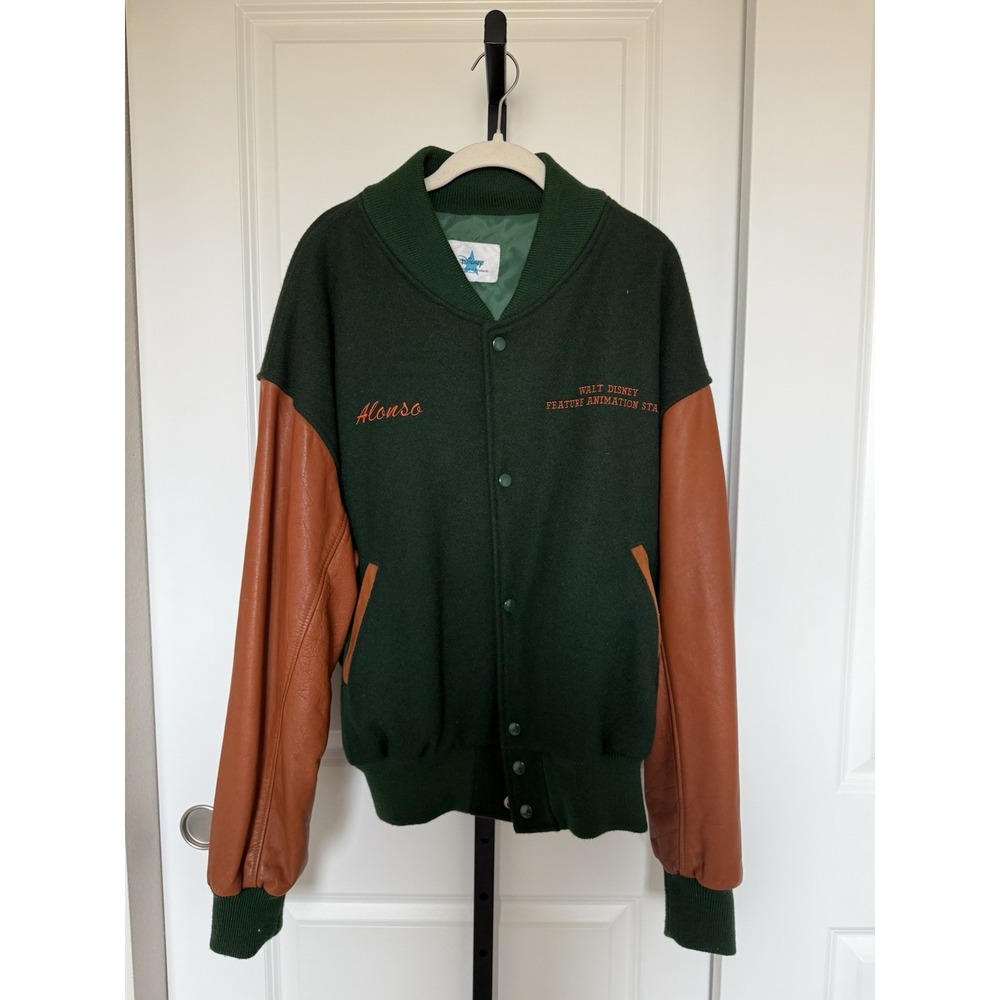 VTG Disney Lion King Animation Crew Letterman varsity jacket Size L Rare Green - Picture 2 of 8